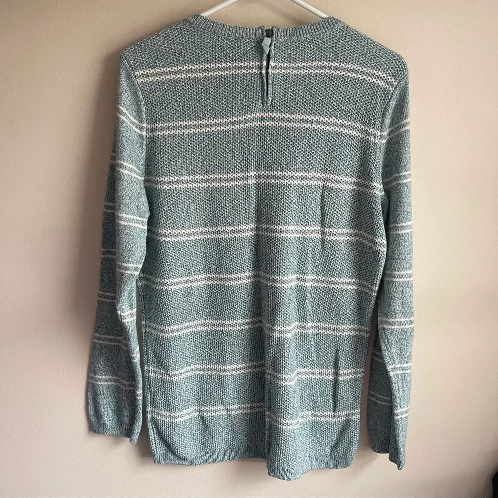 Talbots Blue Stirped Chunky Zipper Back Sweater
